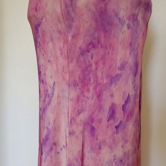 Silk Short midi halter Dress 6 8 10 bridesmaid party tiedyed painted purple pink - Picture 6 of 10